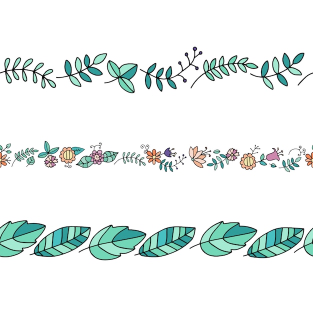 Vector conjunto de pinceles de plantas sin costura en estilo doodle