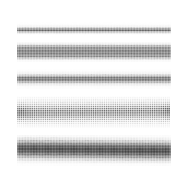 Conjunto de pinceles de textura en estilo puntillismo, pinceles de dibujo vector stipple sobre fondo blanco