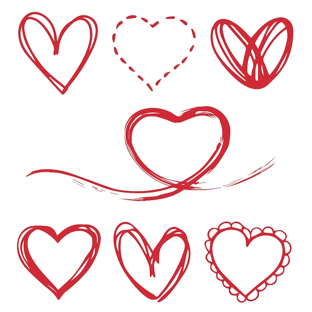 Vector conjunto de pinceles de tinta de corazones símbolo del corazón logotipo en forma de icono de corazón amantes romance san valentín dibujo a mano