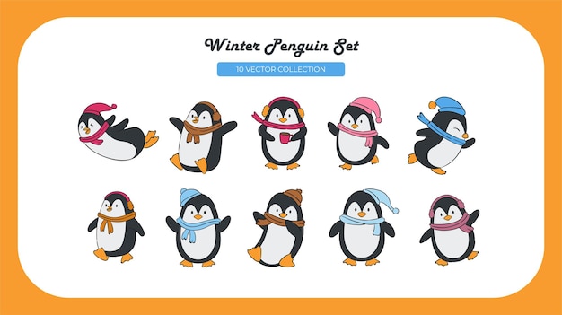 Conjunto de pingüinos de invierno