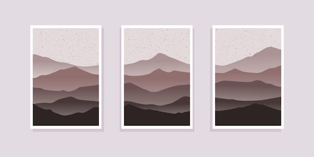 Conjunto de pintura abstracta de montaña. Fondo de arte abstracto. Ilustración de vector.