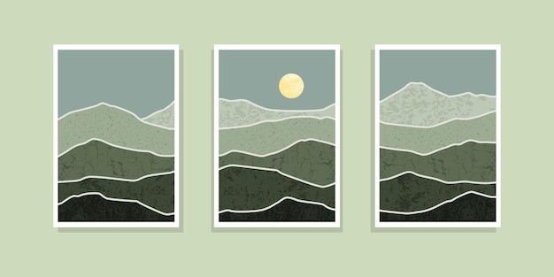 Conjunto de pintura abstracta de montaña. Fondo de arte abstracto. Ilustración de vector.