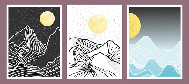 Conjunto de pintura abstracta de montaña. Fondo de arte abstracto. Ilustración de vector.