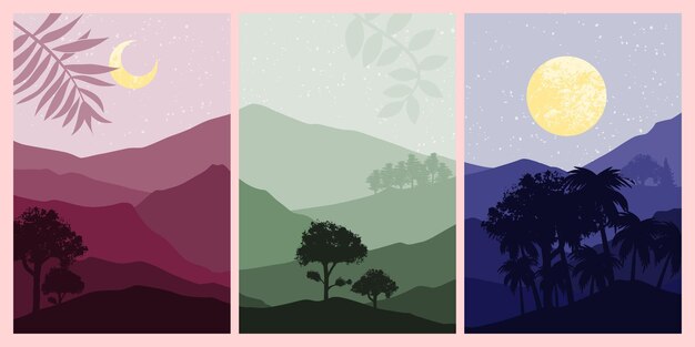 Conjunto de pintura abstracta de montaña. Fondo de arte abstracto. Vectores Premium