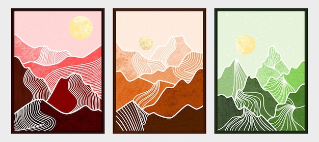 Conjunto de pintura abstracta de montaña. Fondo de arte abstracto. Vectores Premium
