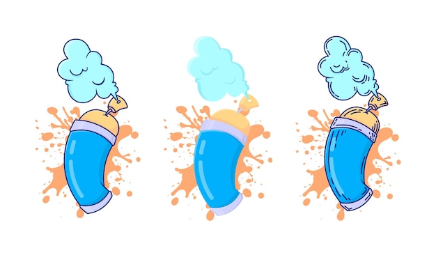Conjunto de pintura en aerosol Ilustración de dibujos animados estilo diseño plano vintage fondo blanco aislado