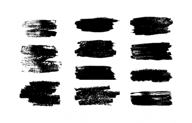 Conjunto de pintura negra, trazos, pinceles. Elementos decorativos