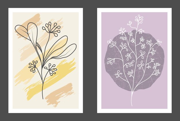Un conjunto de pinturas dibujadas a mano para el diseño interior de locales. Diseños minimalistas para impresiones, pinturas, carteles e ideas creativas.