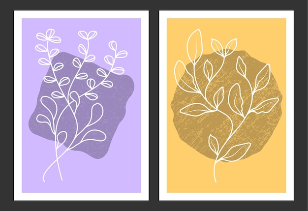 Un conjunto de pinturas dibujadas a mano para el diseño interior de locales. Diseños minimalistas para impresiones, pinturas, carteles e ideas creativas.