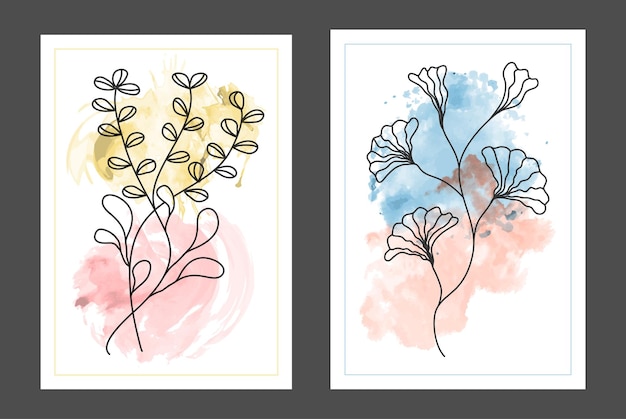 Un conjunto de pinturas dibujadas a mano para el diseño interior de locales. Diseños minimalistas para impresiones, pinturas, carteles e ideas creativas.