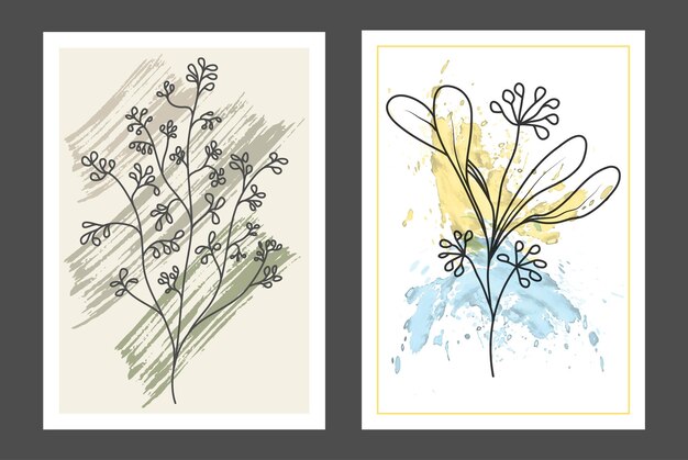 Un conjunto de pinturas dibujadas a mano para el diseño interior de locales. Diseños minimalistas para impresiones, pinturas, carteles e ideas creativas.