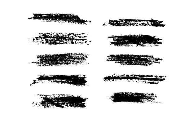 Conjunto de pinturas negras, pinturas de tinta, pinceladas, pinceles, líneas, elementos de diseño artístico sucio, pincelos sucios.