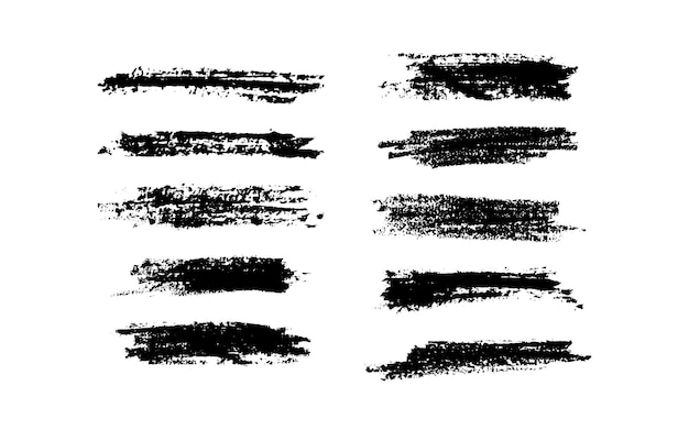 Conjunto de pinturas negras, pinturas de tinta, pinceladas, pinceles, líneas, elementos de diseño artístico sucio, pincelos sucios.