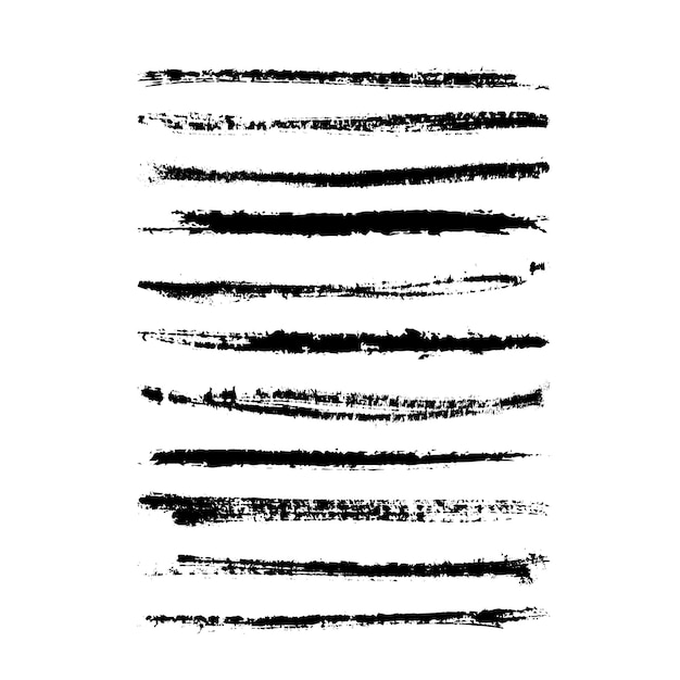 Conjunto de pinturas negras, pinturas de tinta, pinceladas, pinceles, líneas, elementos de diseño artístico sucio, pincelos sucios.