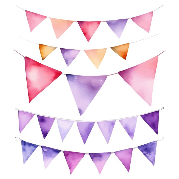 conjunto de pinturas rosadas púrpuras acuarela decoración de fiestas de cumpleaños ilustración de colección
