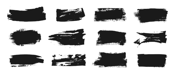 Conjunto de pinturas vectoriales negras, pinturas de tinta, pinceladas, pinceles, líneas, elementos de diseño artístico sucios, cajas