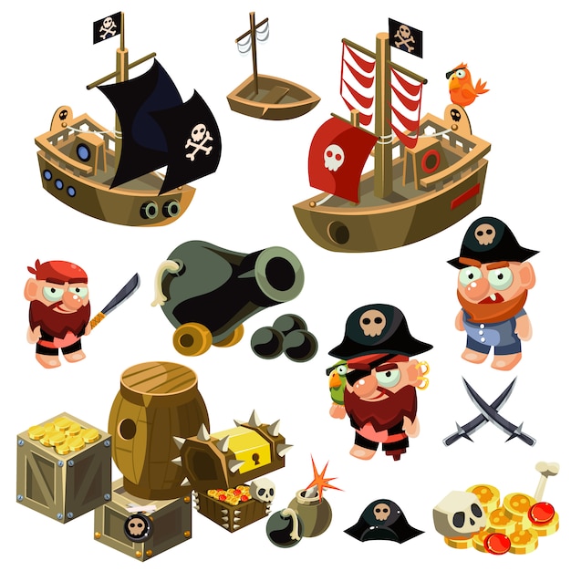 Conjunto pirata. ilustración.
