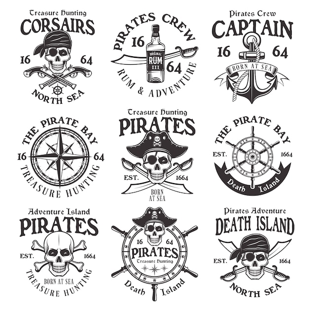 Vector conjunto de piratas de emblemas vintage.
