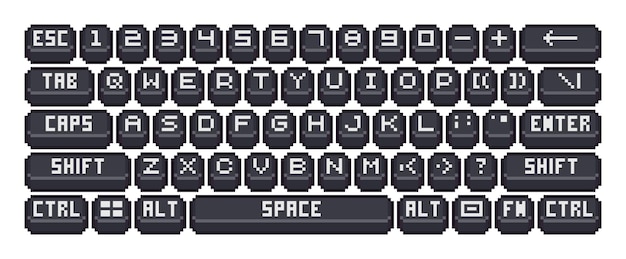 Conjunto de pixel art de ilustración de teclado de computadora
