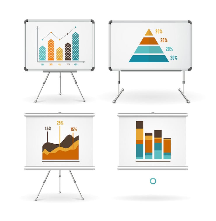 Vector conjunto de pizarras de diagramas y gráficos. ilustración vectorial