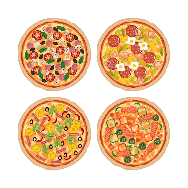 Conjunto de pizza con diferentes ingredientes
