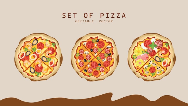 Conjunto de Pizza Editable Vector 1