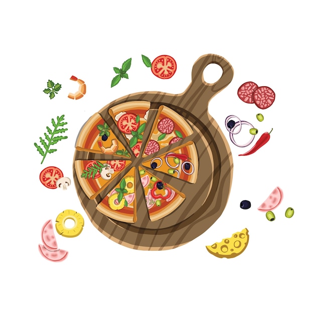 Vector conjunto de pizzas con varios rellenos ilustración vector ilustración