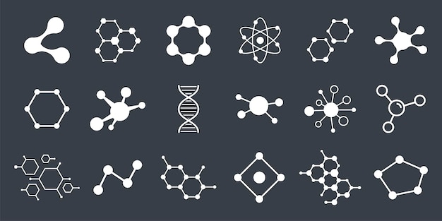 Conjunto de placa de molécula. Insignia de molécula hexagonal conectada. Estructura molecular. Diagrama de conexión de ADN. Etiqueta médica o iconos. ilustración vectorial