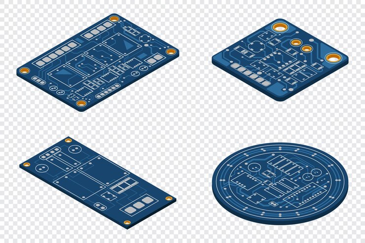 Vector conjunto de placas electrónicas isométricas placas de circuitos impresos isométricos placas de circuito integrado ilustración vectorial