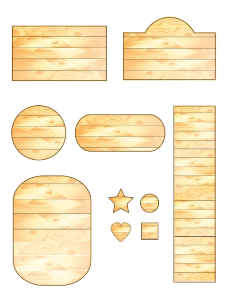 Vector conjunto de placas de madera de diferentes formas.