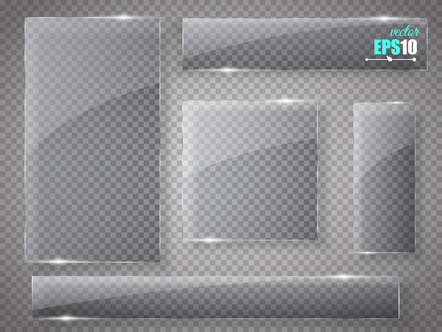 Conjunto de placas de vidrio. Banners de vidrio en transparente.