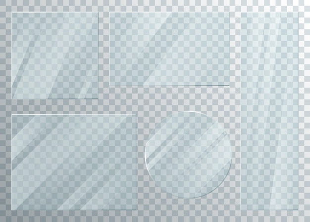 Conjunto de placas de vidrio para ventanas con efecto transparente panel de marco brillante realista 3D