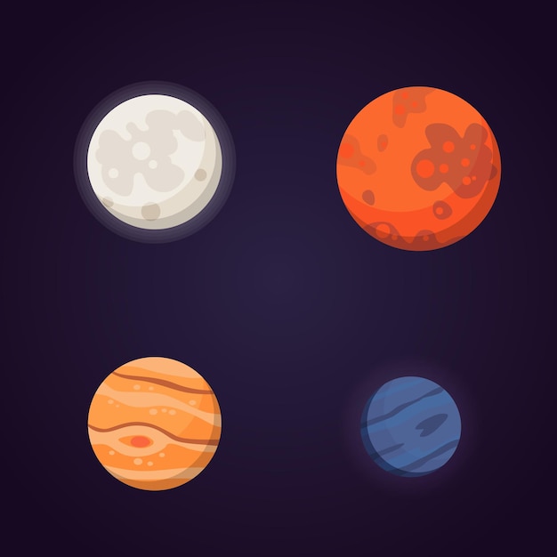 Conjunto de planetas brillantes coloridos Espacio del sistema solar con estrellas Ilustración de vector de dibujos animados lindo