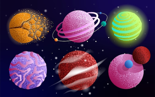 Vector conjunto de planetas en una fantasía.