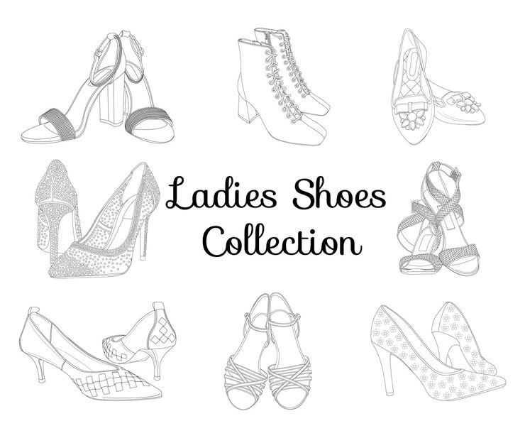Conjunto plano de calzado de moda de colección de iconos de vector de zapatos de mujer