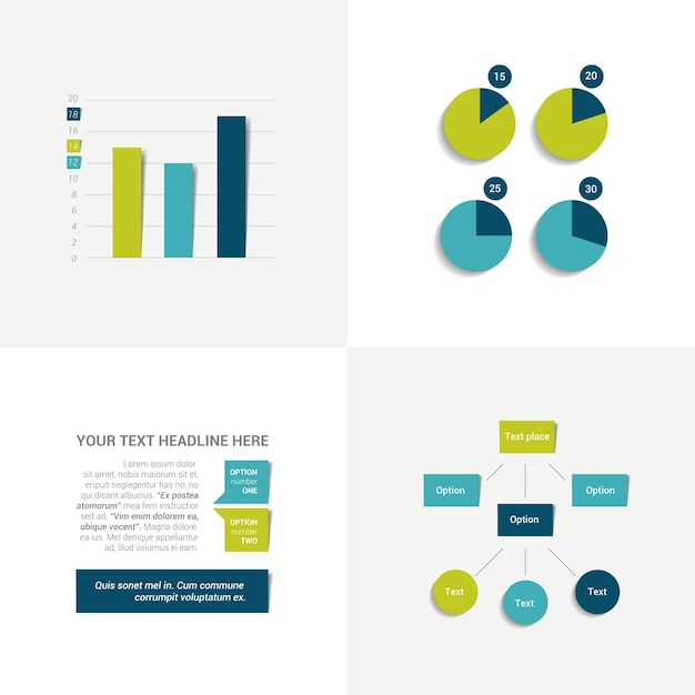 Conjunto plano de gráficos y elementos de folleto Elementos infográficos editables en color simple