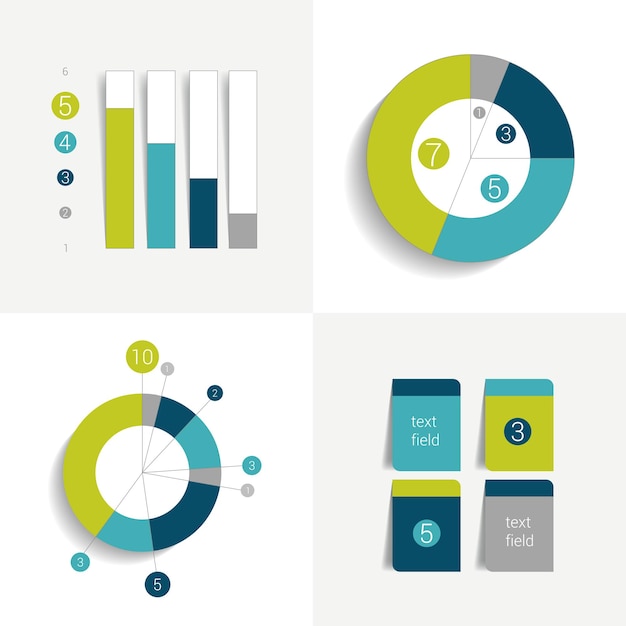 Conjunto plano de gráficos y elementos de folleto Elementos infográficos editables en color simple