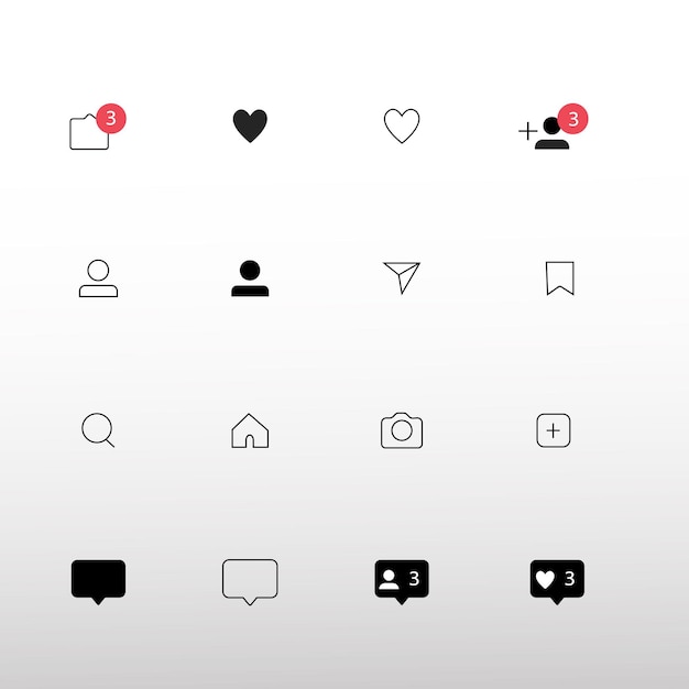 Conjunto plano de iconos y notificaciones de instagram