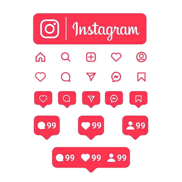 Vector conjunto plano de iconos y notificaciones de instagram