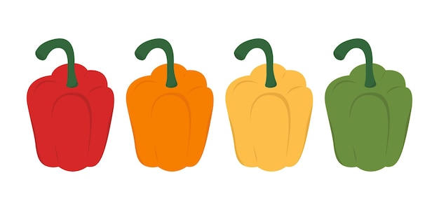 Conjunto plano de pimientos multicolores Iconos de pimienta aislados sobre fondo blanco