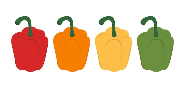 Vector conjunto plano de pimientos multicolores iconos de pimienta aislados sobre fondo blanco