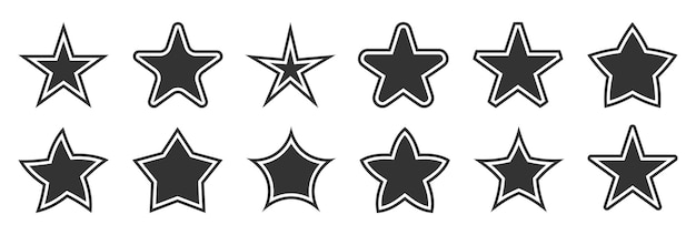 Vector conjunto plano de sello en blanco con forma de pegatina de sello negro estrella