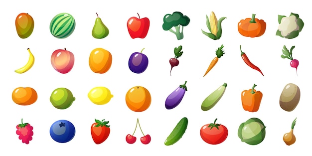 Conjunto plano vectorial de icono de verduras