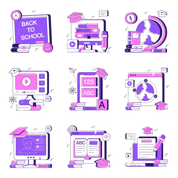 Conjunto de planos de educación Ilustración plana