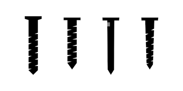 Conjunto de planos ilustraciones de tornillos y clavos