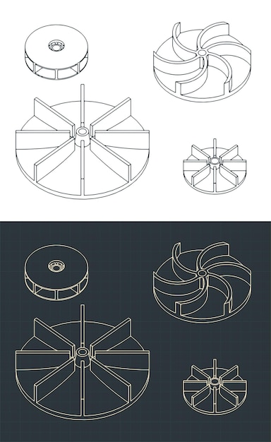 Conjunto de planos isométricos de los impulsores de las bombas de agua
