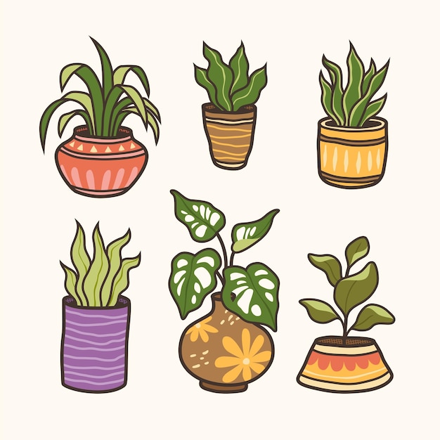 Conjunto de plantas de interior aisladas plantas de diseño en macetas diseño e ilustración vectorial
