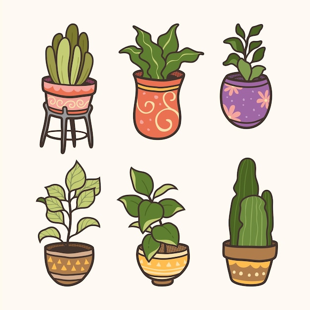 Conjunto de plantas de interior aisladas plantas de diseño en macetas diseño e ilustración vectorial
