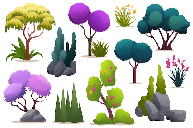 Conjunto de plantas mágicas Esta ilustración es un conjunto de diseño de dibujos animados planos