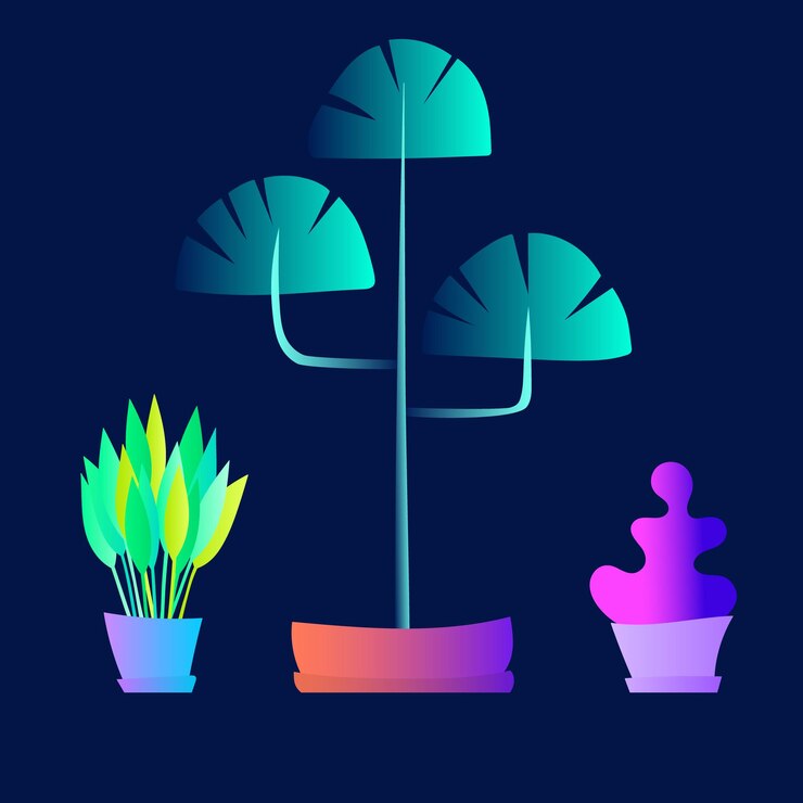 Vector conjunto de plantas planas plantas de interior macetas hojas follaje colección de vectores de moda colección de plantas aisladas en blanco diseño plano colores degradados tropical al aire libre